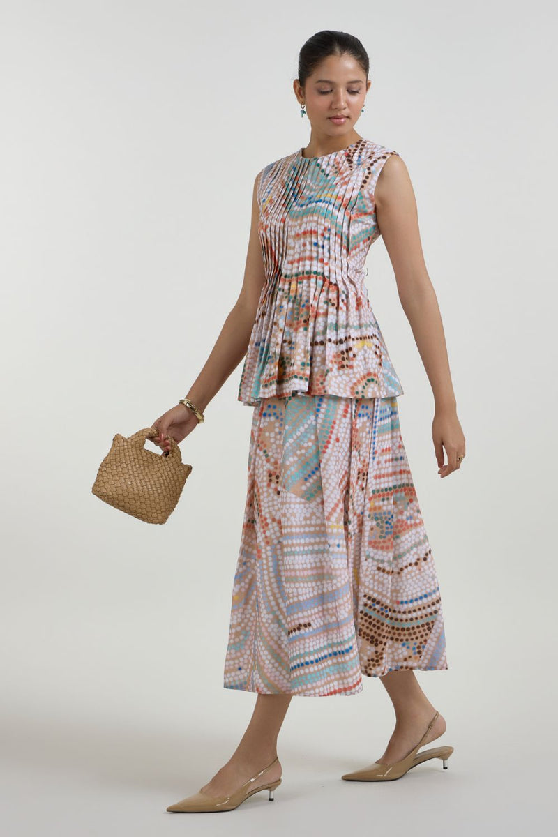 Daphne Accordian Skirt Set linen co-ord set by SOBARIKO in multicolor for women Worldwide