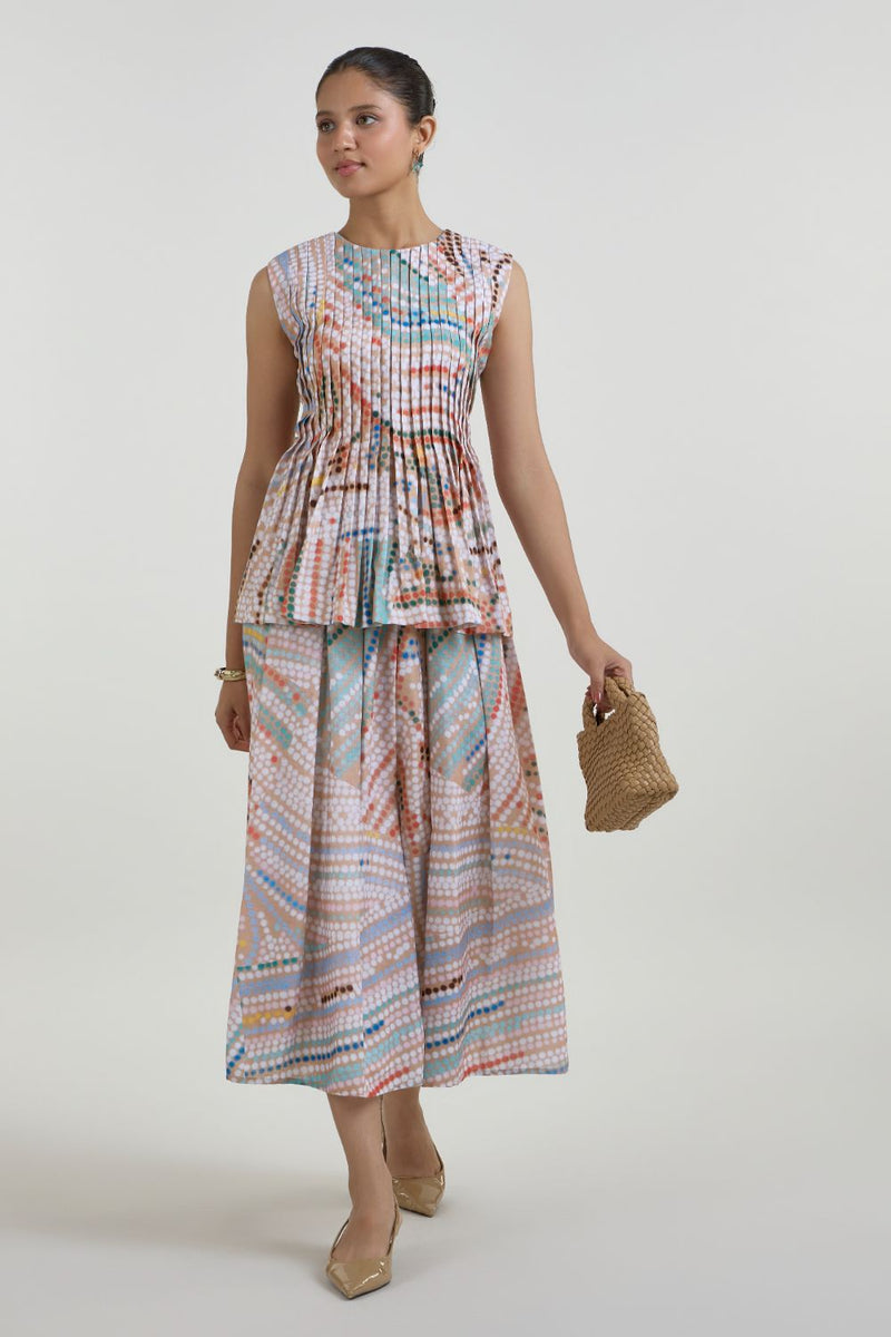 Daphne Accordian Skirt Set linen co-ord set by SOBARIKO in multicolor for women Worldwide