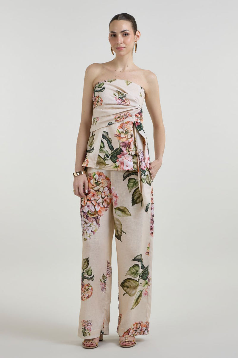 Hazel Strapless Set linen co-ord set by SOBARIKO in light yellow for women Worldwide