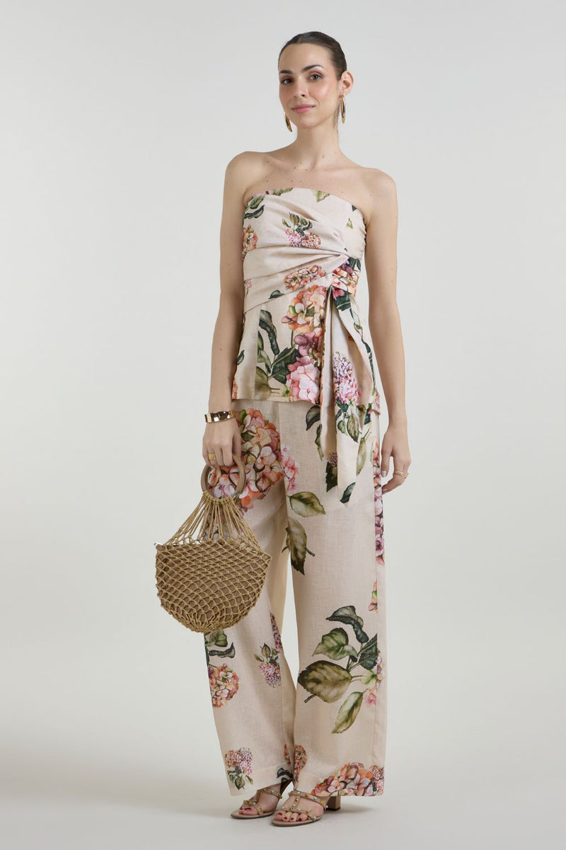 Hazel Strapless Set linen co-ord set by SOBARIKO in light yellow for women Worldwide