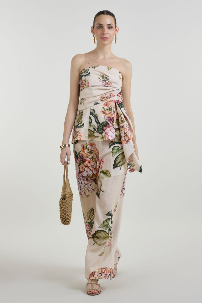 Hazel Strapless Set linen co-ord set by SOBARIKO in light yellow for women Worldwide