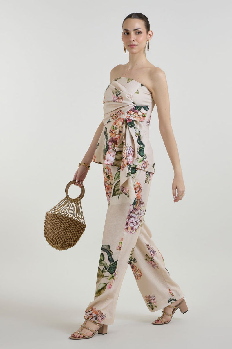 Hazel Strapless Set linen co-ord set by SOBARIKO in light yellow for women Worldwide