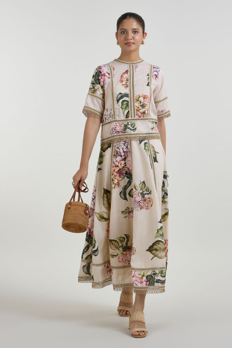 Hazel Raafia Skirt Set linen co-ord set by SOBARIKO in light yellow for women Worldwide