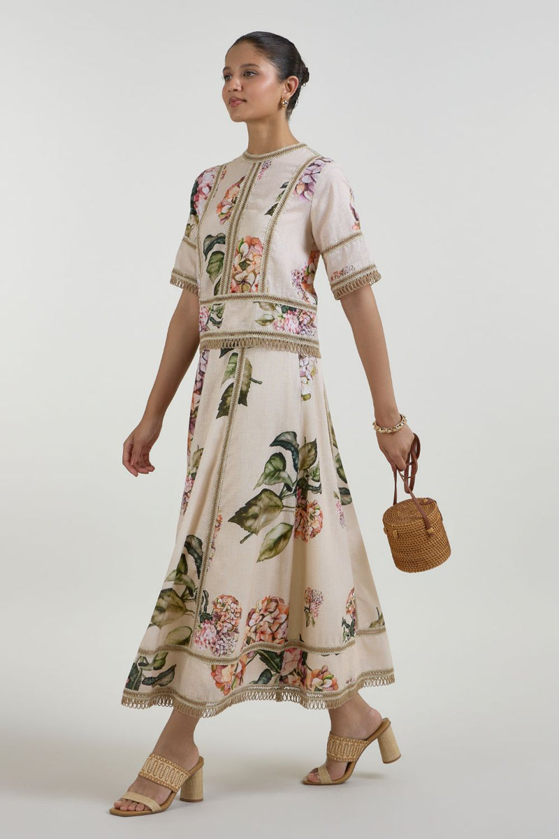 Hazel Raafia Skirt Set linen co-ord set by SOBARIKO in light yellow for women Worldwide