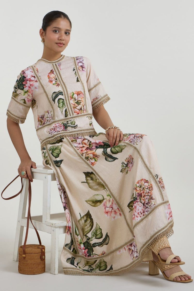 Hazel Raafia Skirt Set linen co-ord set by SOBARIKO in light yellow for women Worldwide