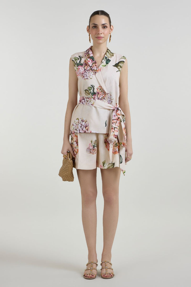 Hazel Blazer Shorts Set linen co-ord set by SOBARIKO in light yellow for women Worldwide