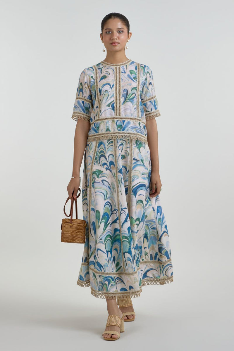Penelope Rafia Skirt Set linen co-ord set by SOBARIKO in beige for women Worldwide