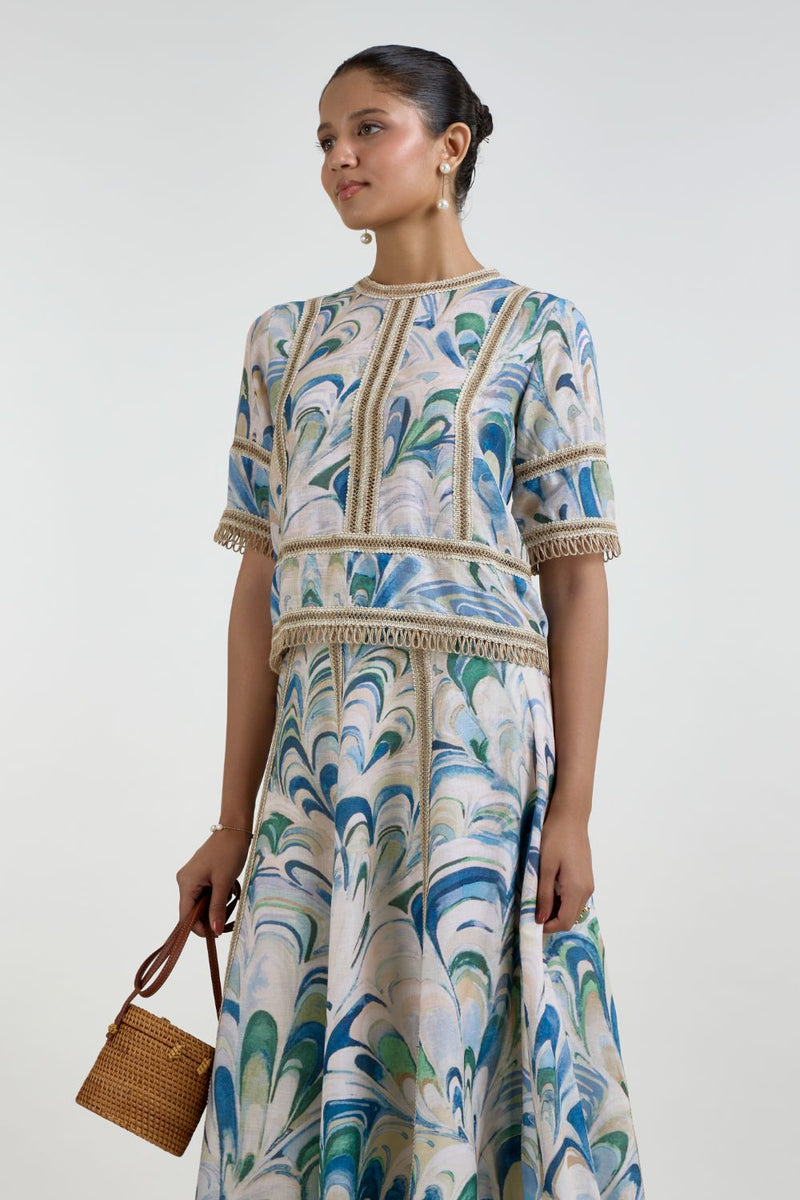 Penelope Rafia Skirt Set linen co-ord set by SOBARIKO in beige for women Worldwide