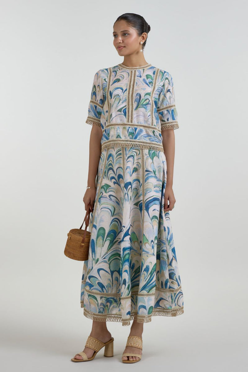 Penelope Rafia Skirt Set linen co-ord set by SOBARIKO in beige for women Worldwide
