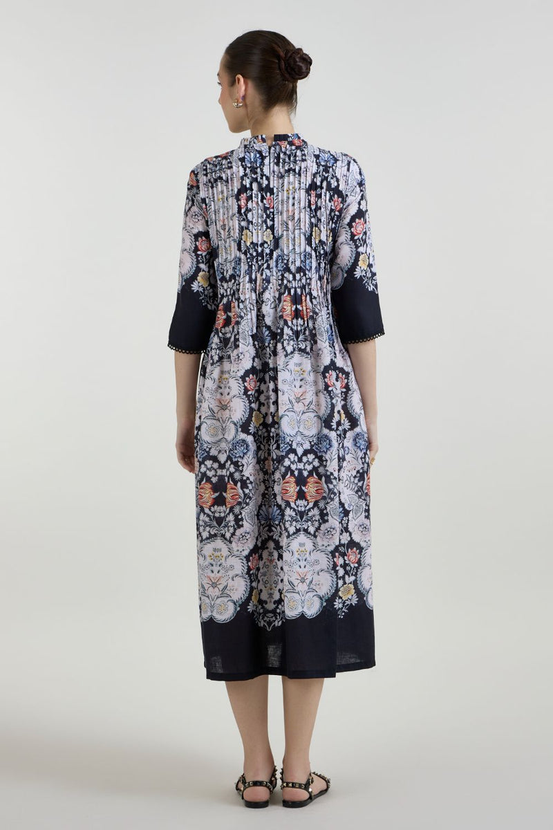 Valerie Pleated Dress linen dress by SOBARIKO for women Worldwide