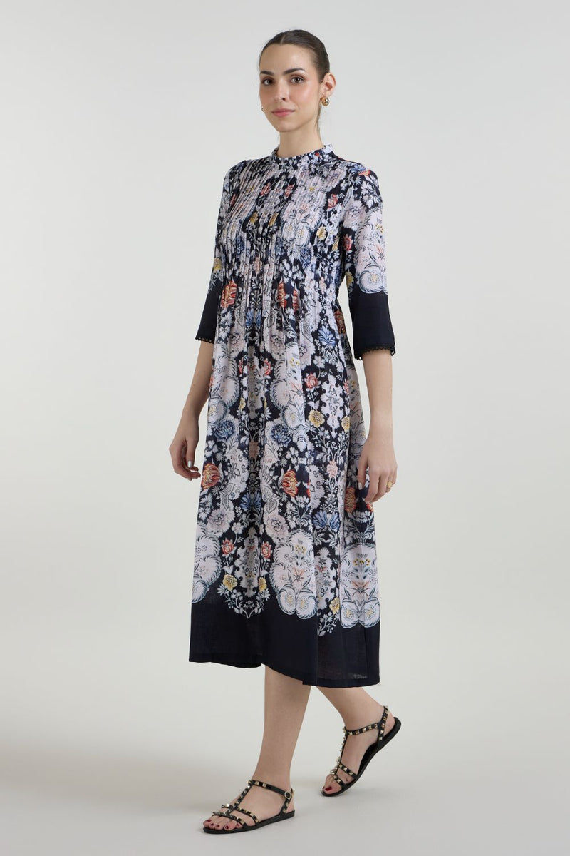 Valerie Pleated Dress linen dress by SOBARIKO for women Worldwide