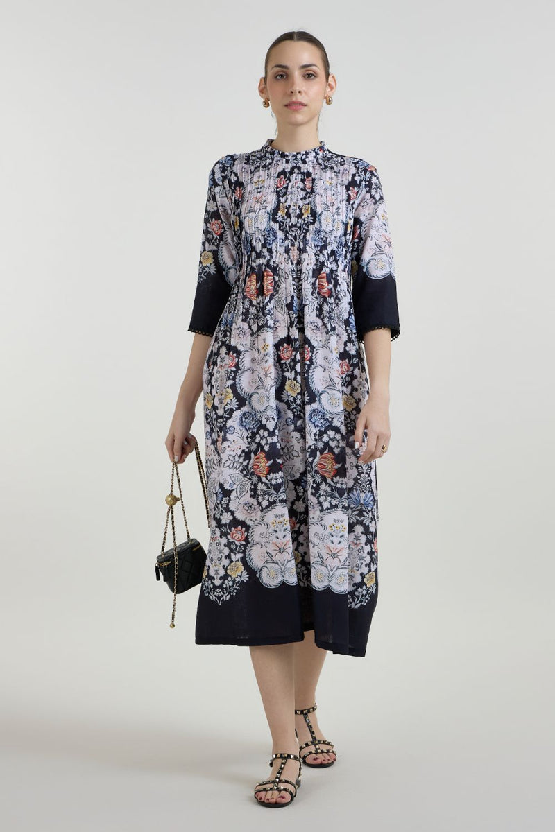 Valerie Pleated Dress linen dress by SOBARIKO for women Worldwide