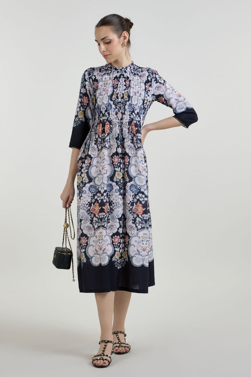 Valerie Pleated Dress linen dress by SOBARIKO for women Worldwide