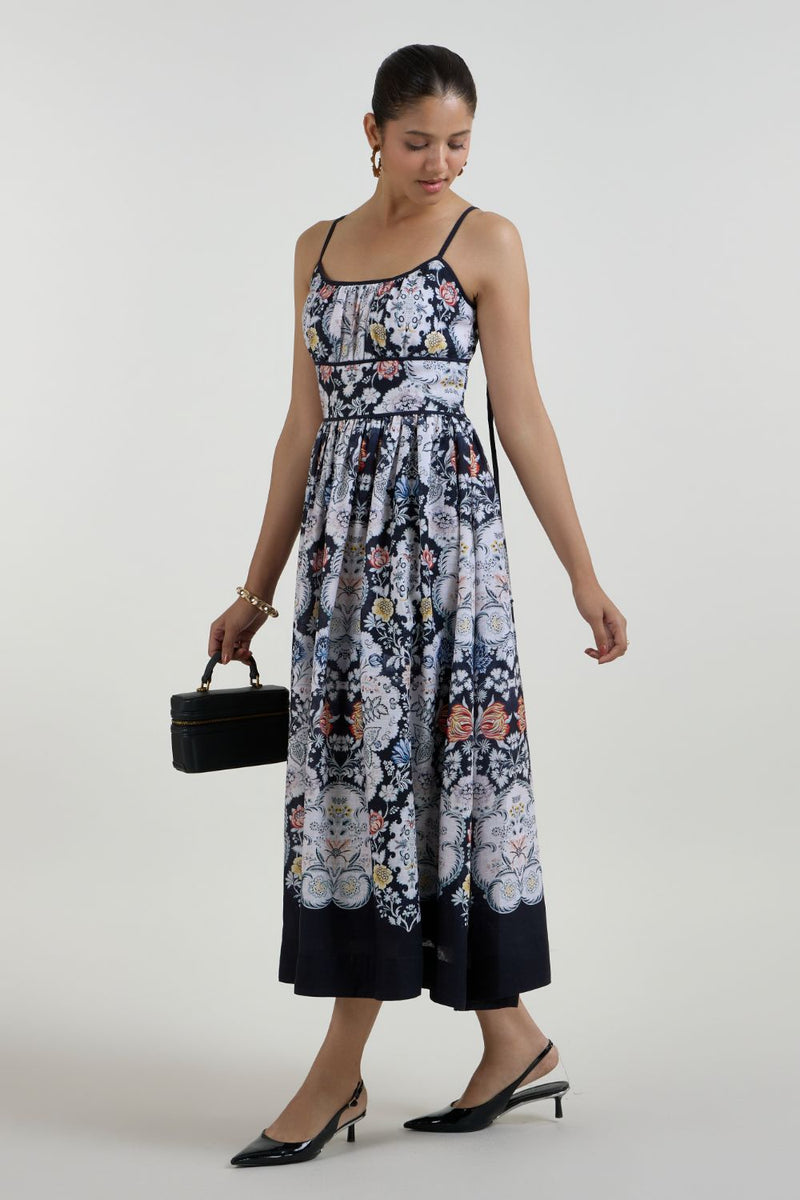 Valerie Strappy Midi dress linen dress by SOBARIKO for women Worldwide