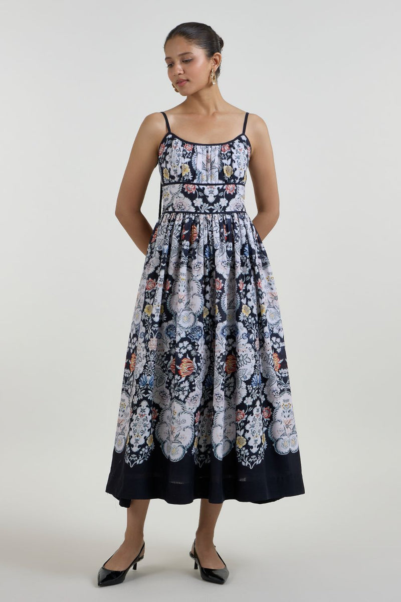 Valerie Strappy Midi dress linen dress by SOBARIKO for women Worldwide