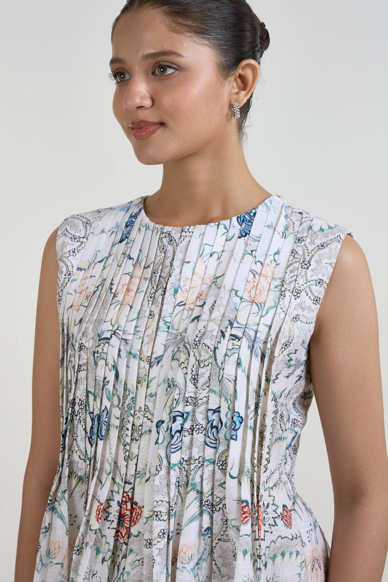 Tyla Accordian Skirt Set linen co-ord set by SOBARIKO in white for women Worldwide