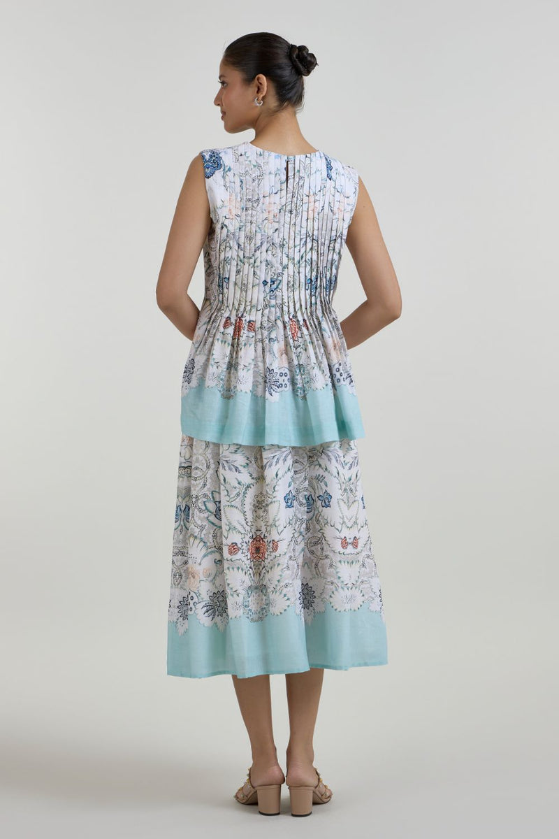 Tyla Accordian Skirt Set linen co-ord set by SOBARIKO in white for women Worldwide