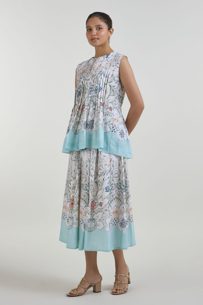 Tyla Accordian Skirt Set linen co-ord set by SOBARIKO in white for women Worldwide