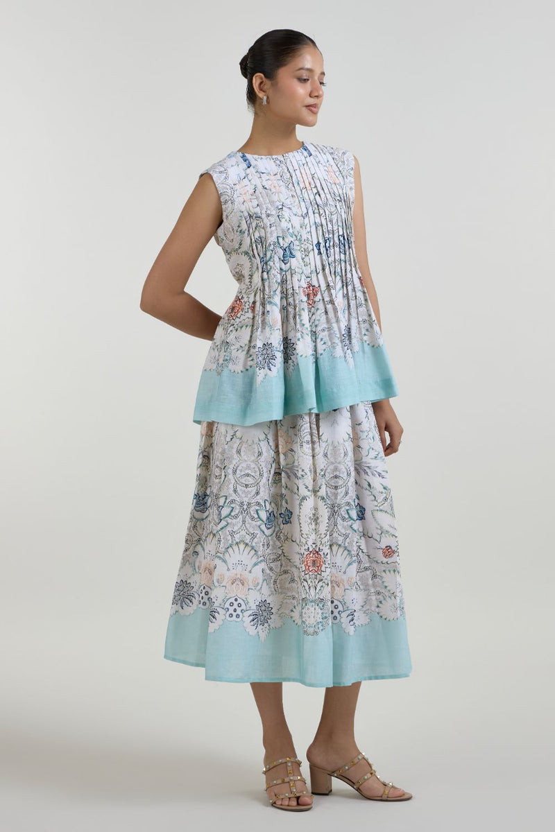 Tyla Accordian Skirt Set linen co-ord set by SOBARIKO in white for women Worldwide