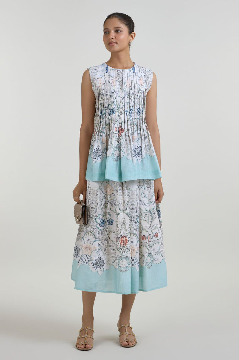 Tyla Accordian Skirt Set linen co-ord set by SOBARIKO in white for women Worldwide