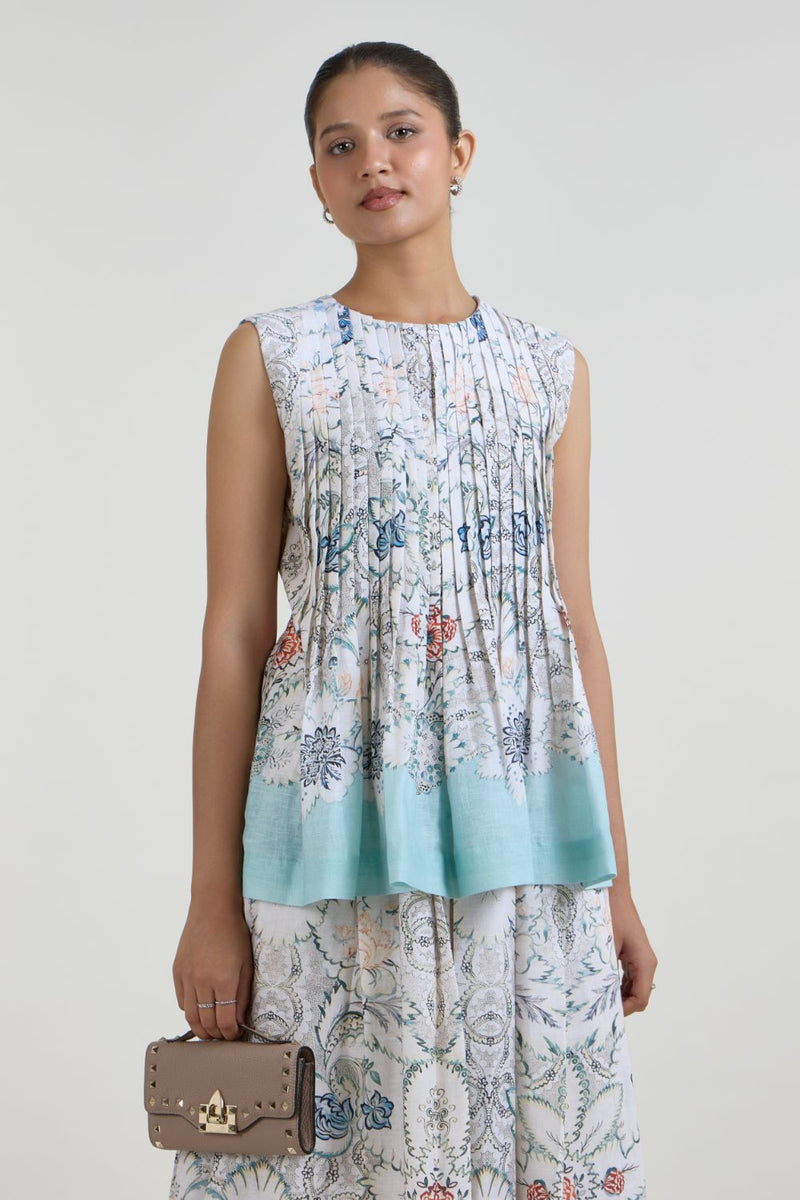 Tyla Accordian Skirt Set linen co-ord set by SOBARIKO in white for women Worldwide