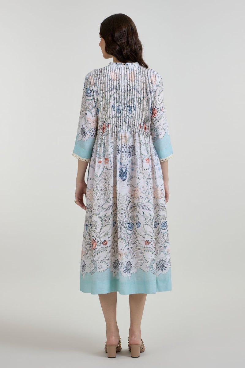 Tyla Pleated Midi Dress linen dress by SOBARIKO for women Worldwide