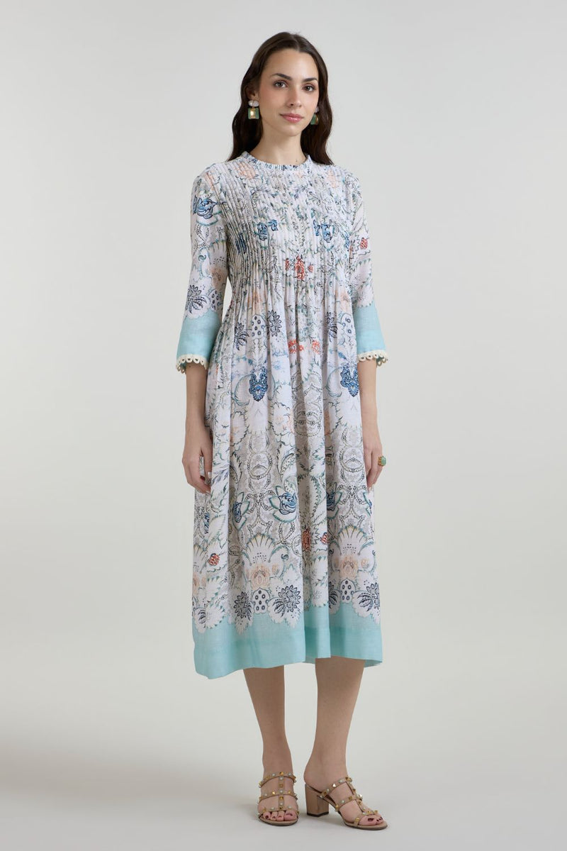 Tyla Pleated Midi Dress linen dress by SOBARIKO for women Worldwide