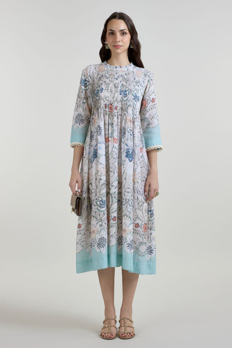 Tyla Pleated Midi Dress linen dress by SOBARIKO for women Worldwide