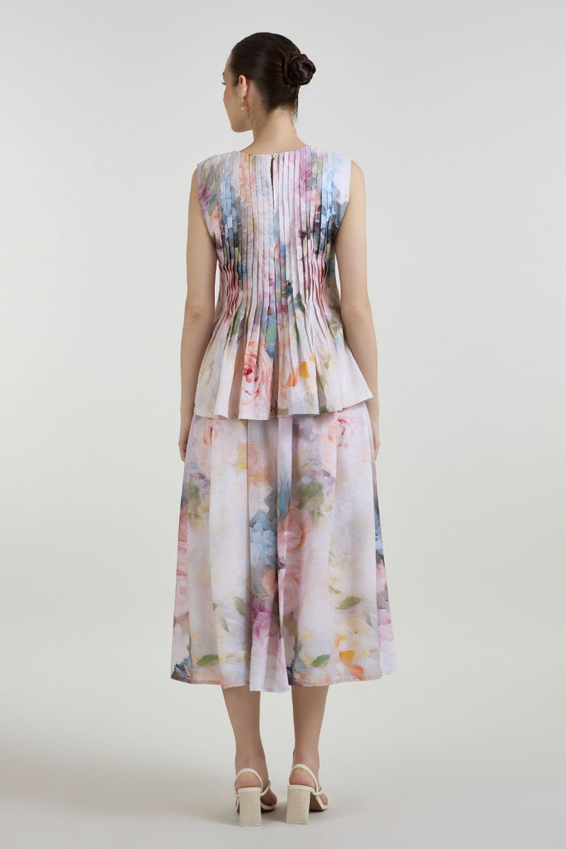 Olivia Accordian skirt set linen co-ord set by SOBARIKO in white for women Worldwide