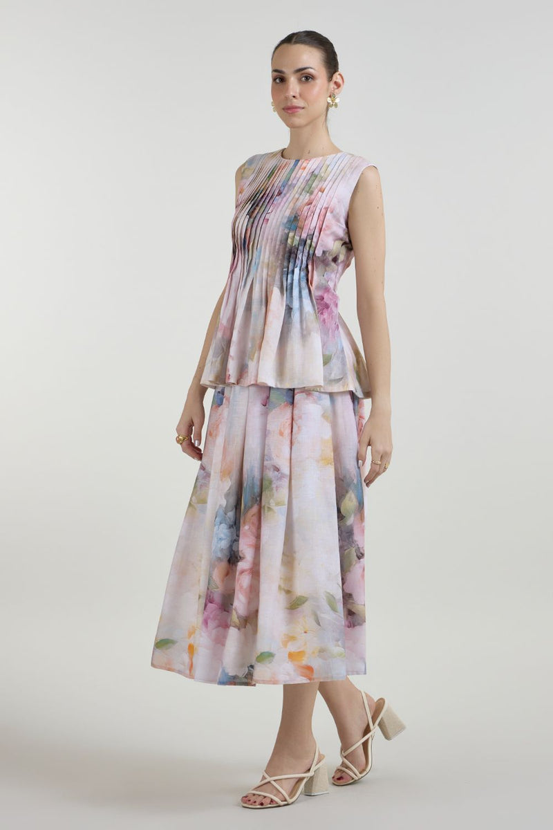 Olivia Accordian skirt set linen co-ord set by SOBARIKO in white for women Worldwide