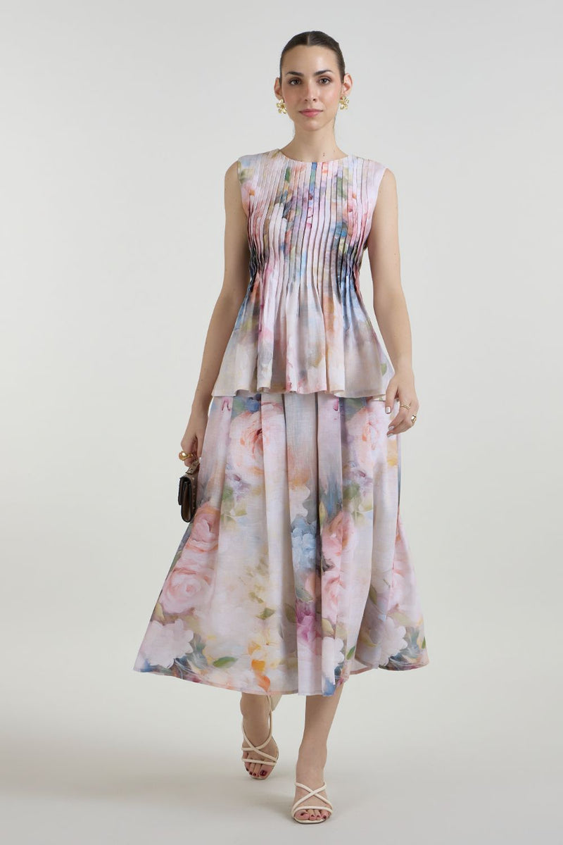 Olivia Accordian skirt set linen co-ord set by SOBARIKO in white for women Worldwide