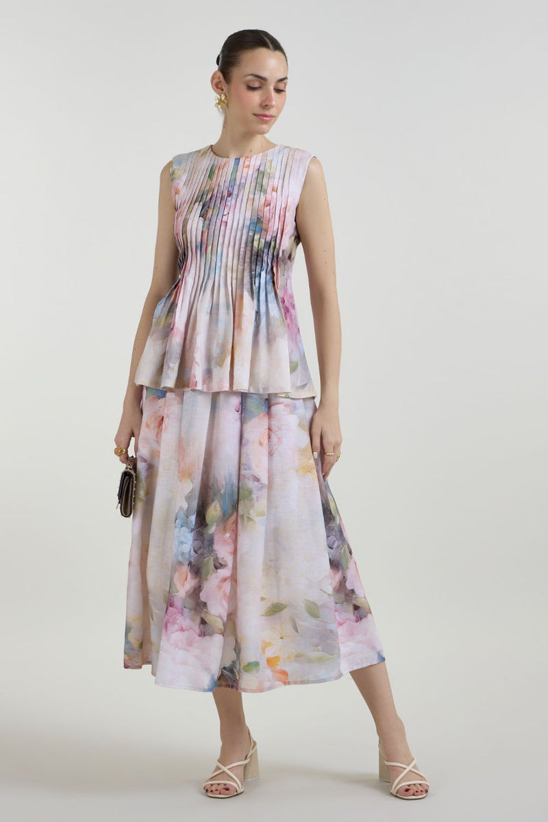 Olivia Accordian skirt set linen co-ord set by SOBARIKO in white for women Worldwide
