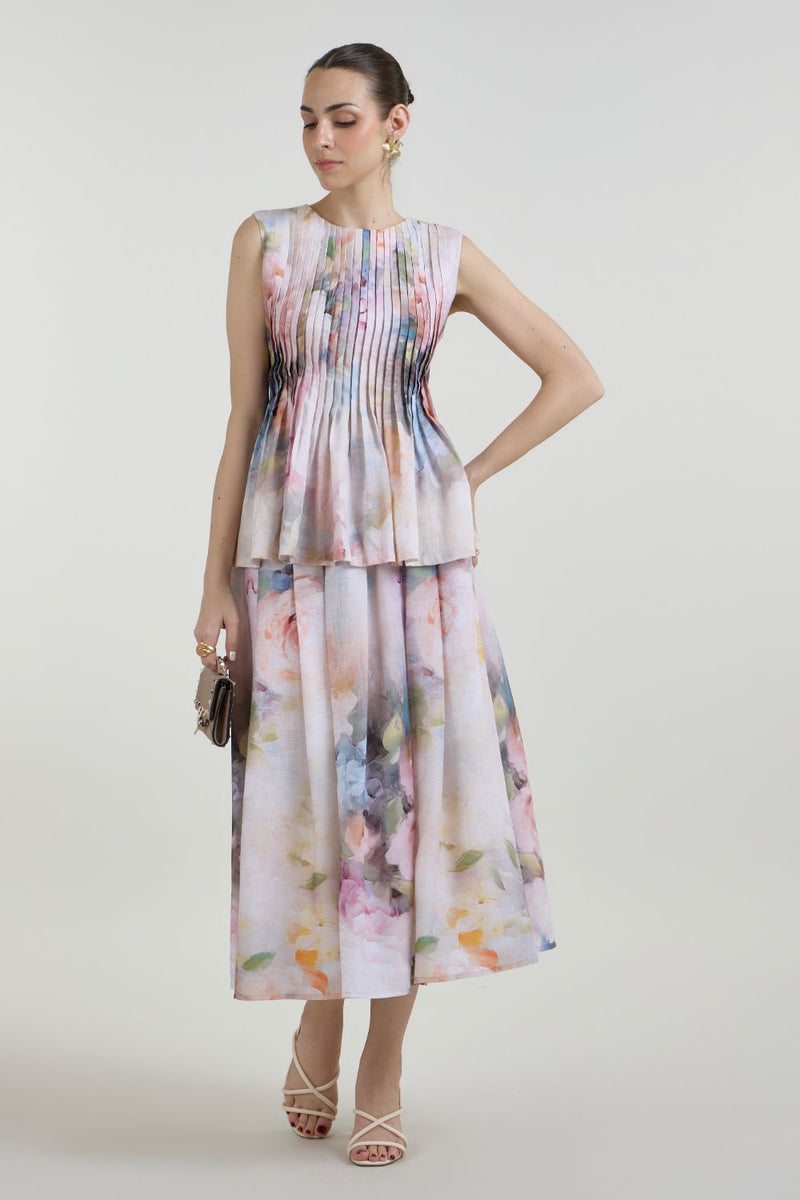 Olivia Accordian skirt set linen co-ord set by SOBARIKO in white for women Worldwide