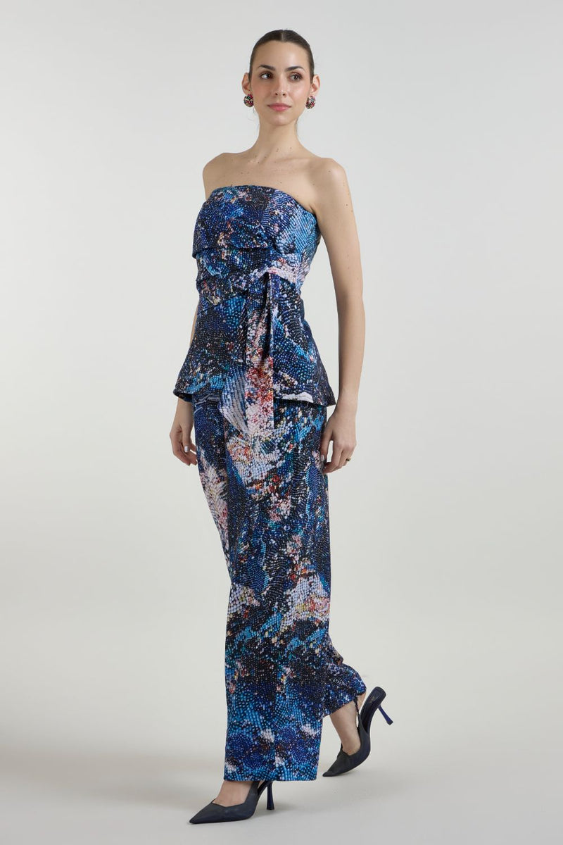 Mosaic Strapless Set linen co-ord set by SOBARIKO in multicolor for women Worldwide
