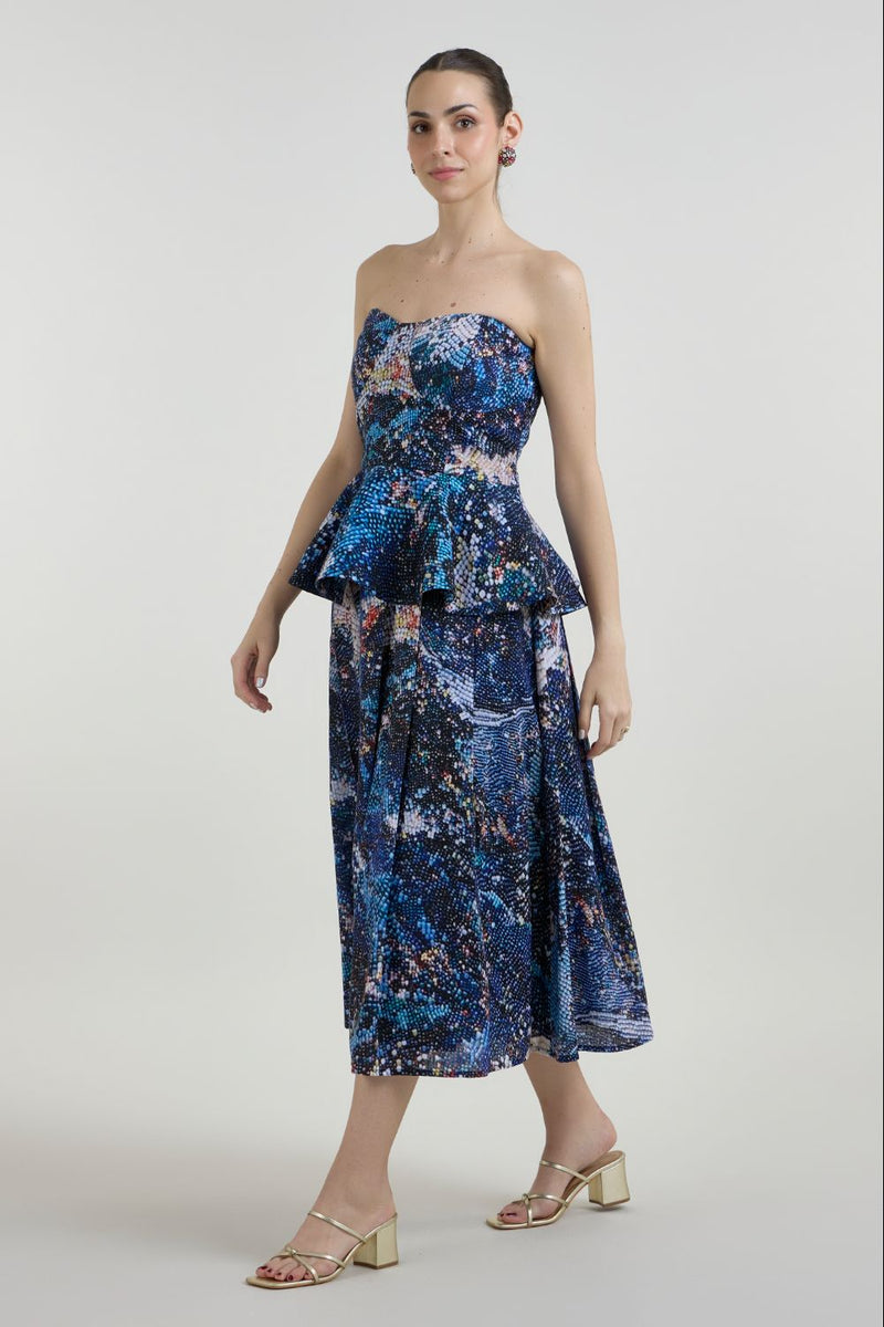 Mosaic Peplum set linen co-ord set by SOBARIKO in multicolor for women Worldwide
