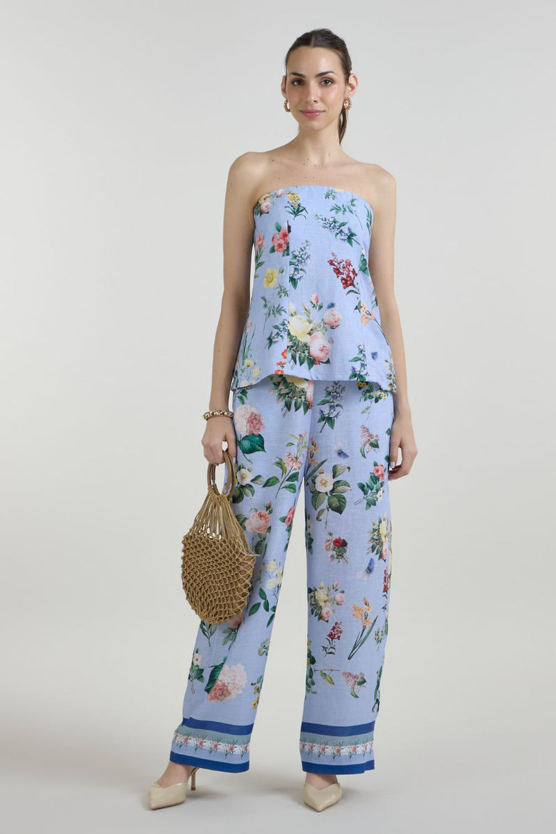 Blaire Strapless Set linen co-ord set by SOBARIKO in blue for women Worldwide