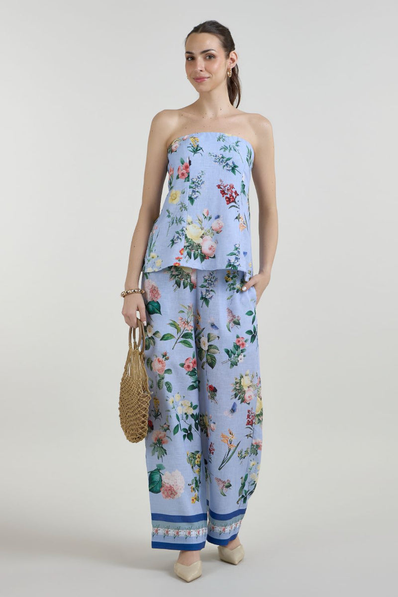 Blaire Strapless Set linen co-ord set by SOBARIKO in blue for women Worldwide