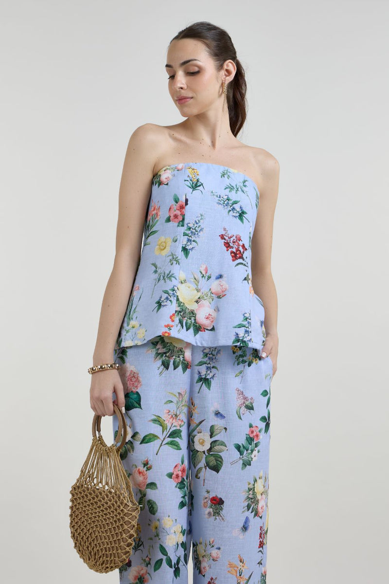 Blaire Strapless Set linen co-ord set by SOBARIKO in blue for women Worldwide