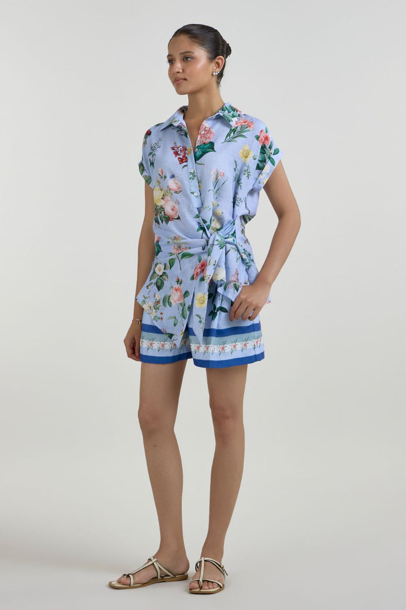 Blaire twist set linen co-ord set by SOBARIKO in blue for women Worldwide