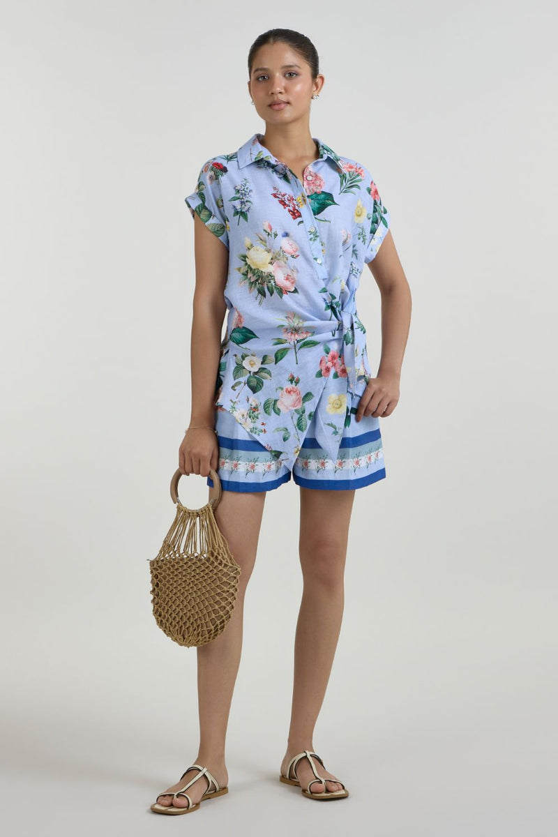Blaire twist set linen co-ord set by SOBARIKO in blue for women Worldwide