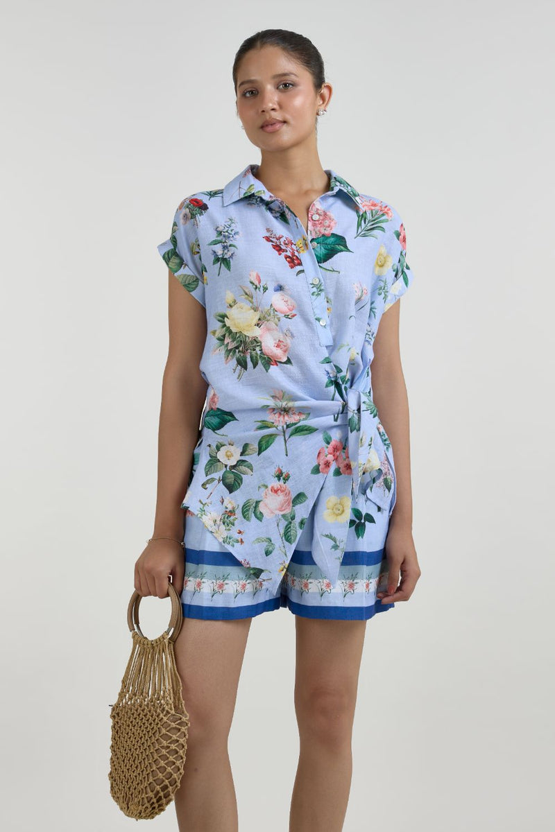 Blaire twist set linen co-ord set by SOBARIKO in blue for women Worldwide
