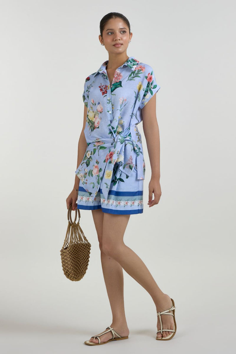 Blaire twist set linen co-ord set by SOBARIKO in blue for women Worldwide
