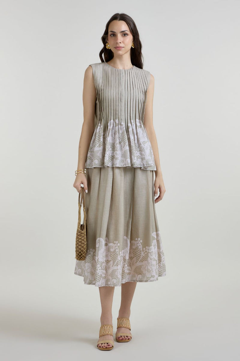 Lucy Accordian set linen co-ord set by SOBARIKO in khaki for women Worldwide