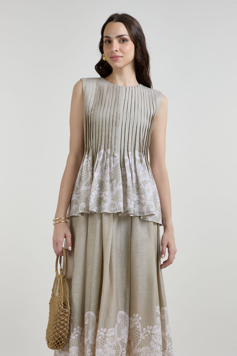 Lucy Accordian set linen co-ord set by SOBARIKO in khaki for women Worldwide