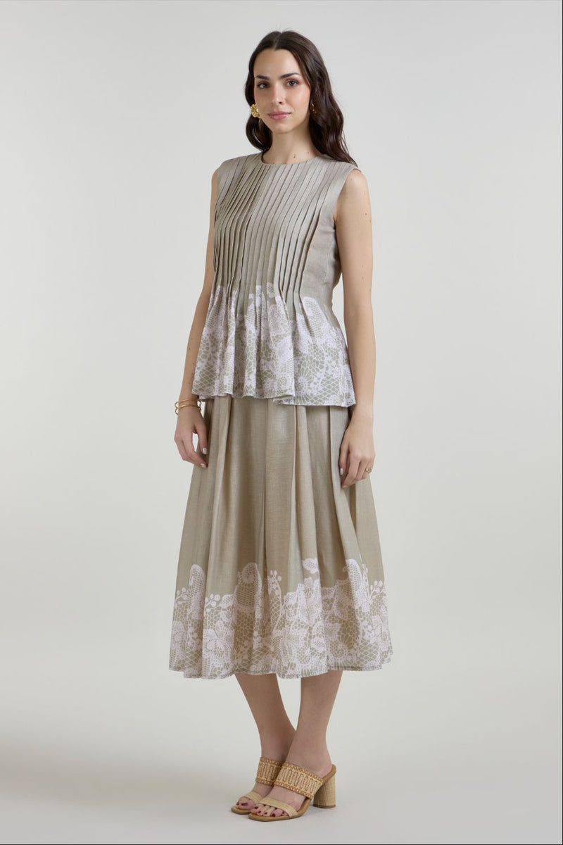 Lucy Accordian set linen co-ord set by SOBARIKO in khaki for women Worldwide