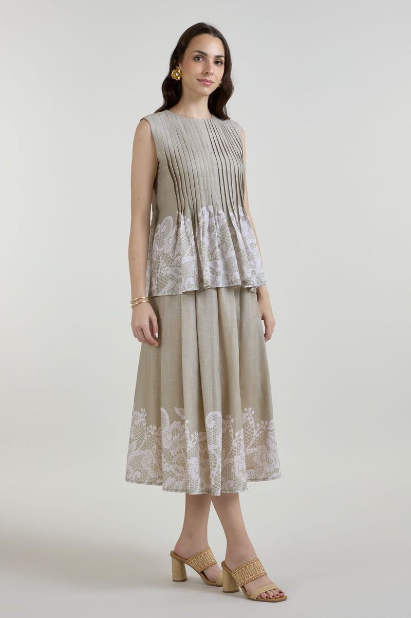 Lucy Accordian set linen co-ord set by SOBARIKO in khaki for women Worldwide