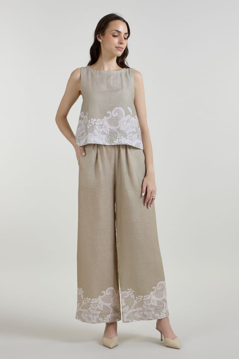 Lucy Co-ord Set linen co-ord set by SOBARIKO in khaki for women Worldwide