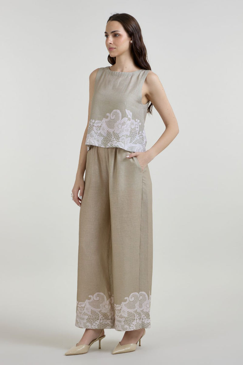 Lucy Co-ord Set linen co-ord set by SOBARIKO in khaki for women Worldwide