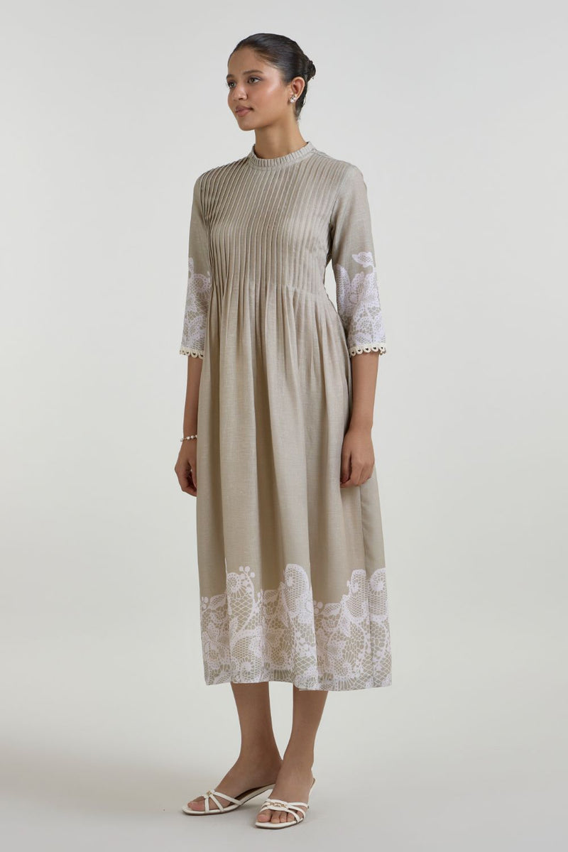 Lucy Pleated Dress linen dress by SOBARIKO for women Worldwide