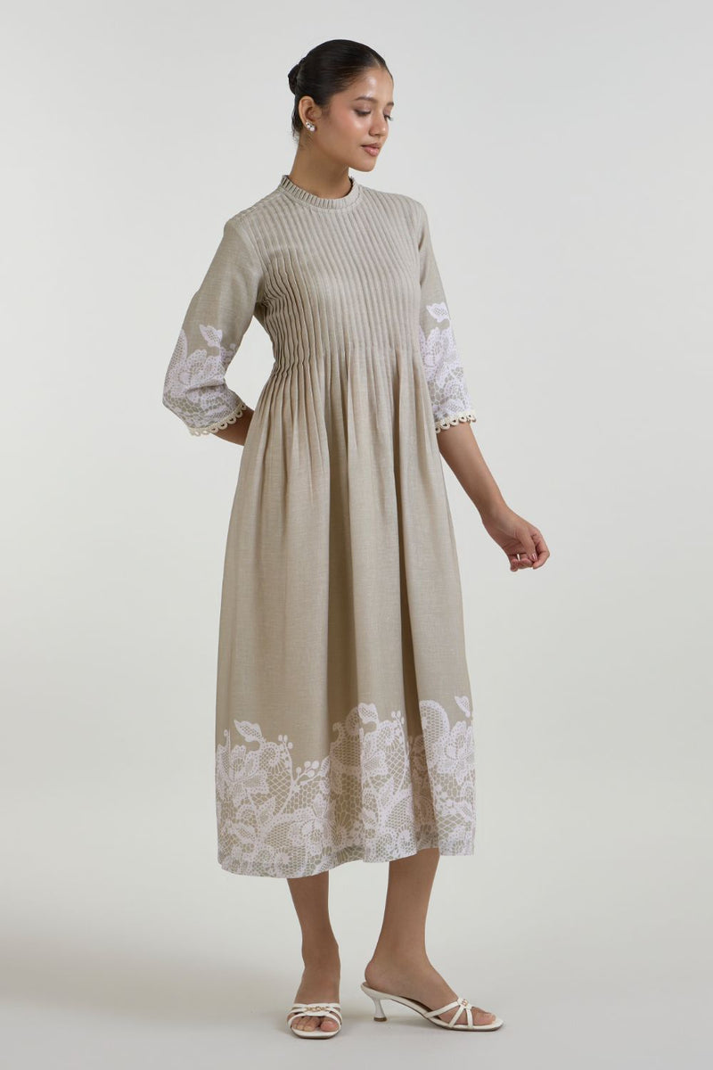 Lucy Pleated Dress linen dress by SOBARIKO for women Worldwide